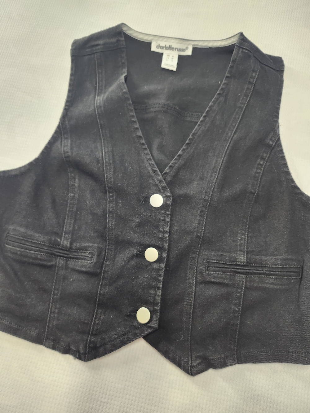 Charlotte Russe Women's Black Denim Cotton Vest Sleeveless Button Pockets M
